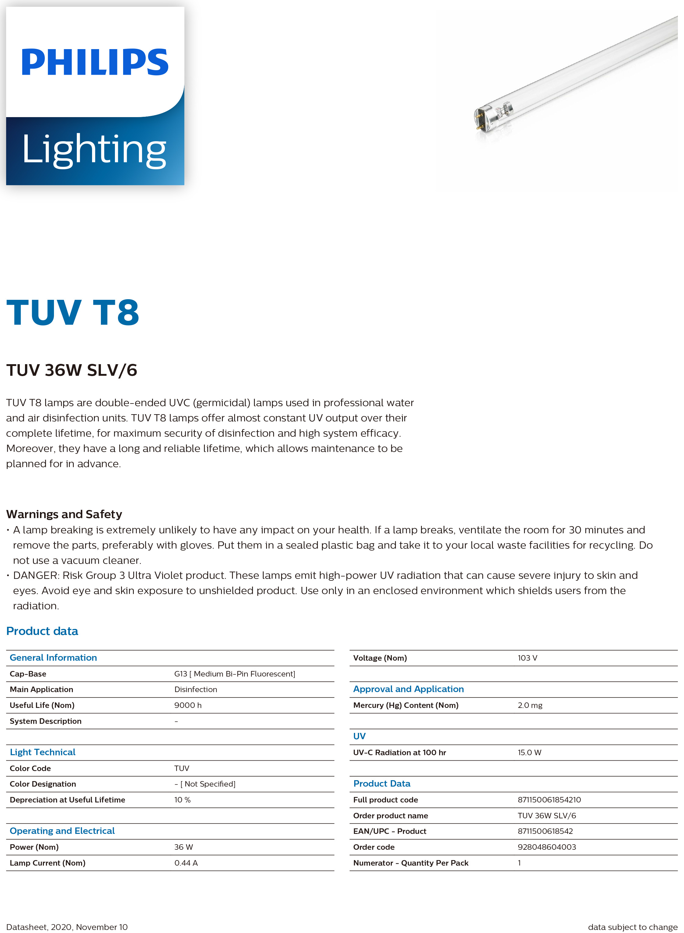 PHILIPS TUV36W UV-C 燈經過實證，能有效對空氣、表面和物件進行消毒