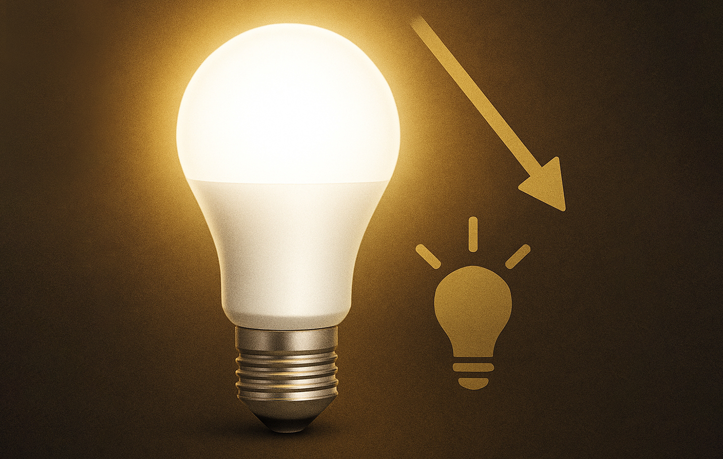 一顆明亮的 LED 燈泡象徵照明與光衰現象